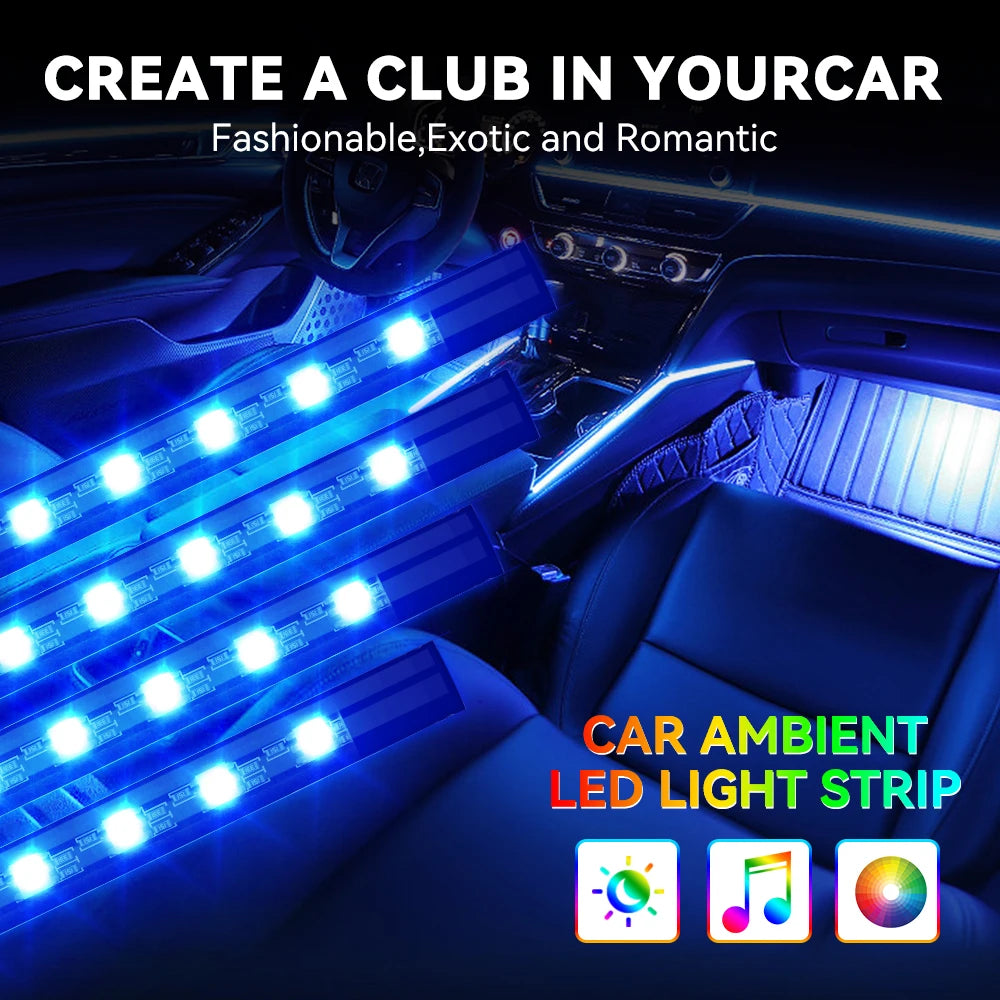 RGB Car Interior Footwell LED Light Kit USB & 12V Music Control