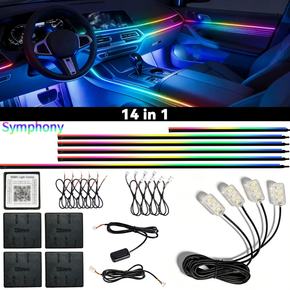 Car Ambient Light RGB Neon Acrylic Strip Interior Lighting Kit with App Control Symphony Streamer