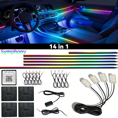 Car Ambient Light RGB Neon Acrylic Strip Interior Lighting Kit with App Control Symphony Streamer