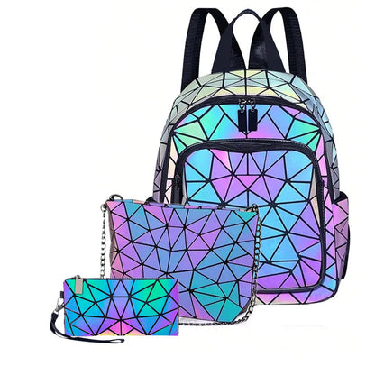 Women's Holographic PVC Backpack – Geometric Luminous Design