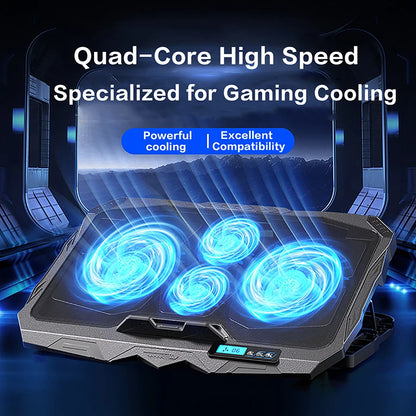 Laptop Cooling Stand for 17” – 5 Height Levels, 6 Fan Speeds, 4 Fans, LCD Display & Dual USB Ports