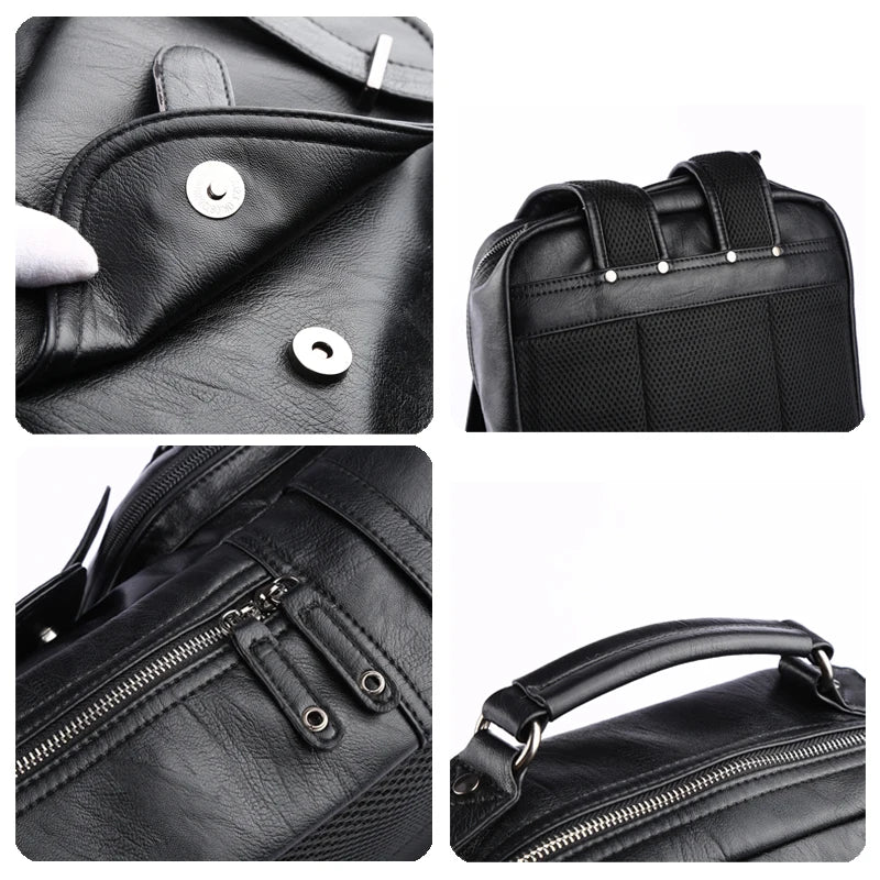 Men's PU Leather Laptop Backpack – Vintage Business Daypack