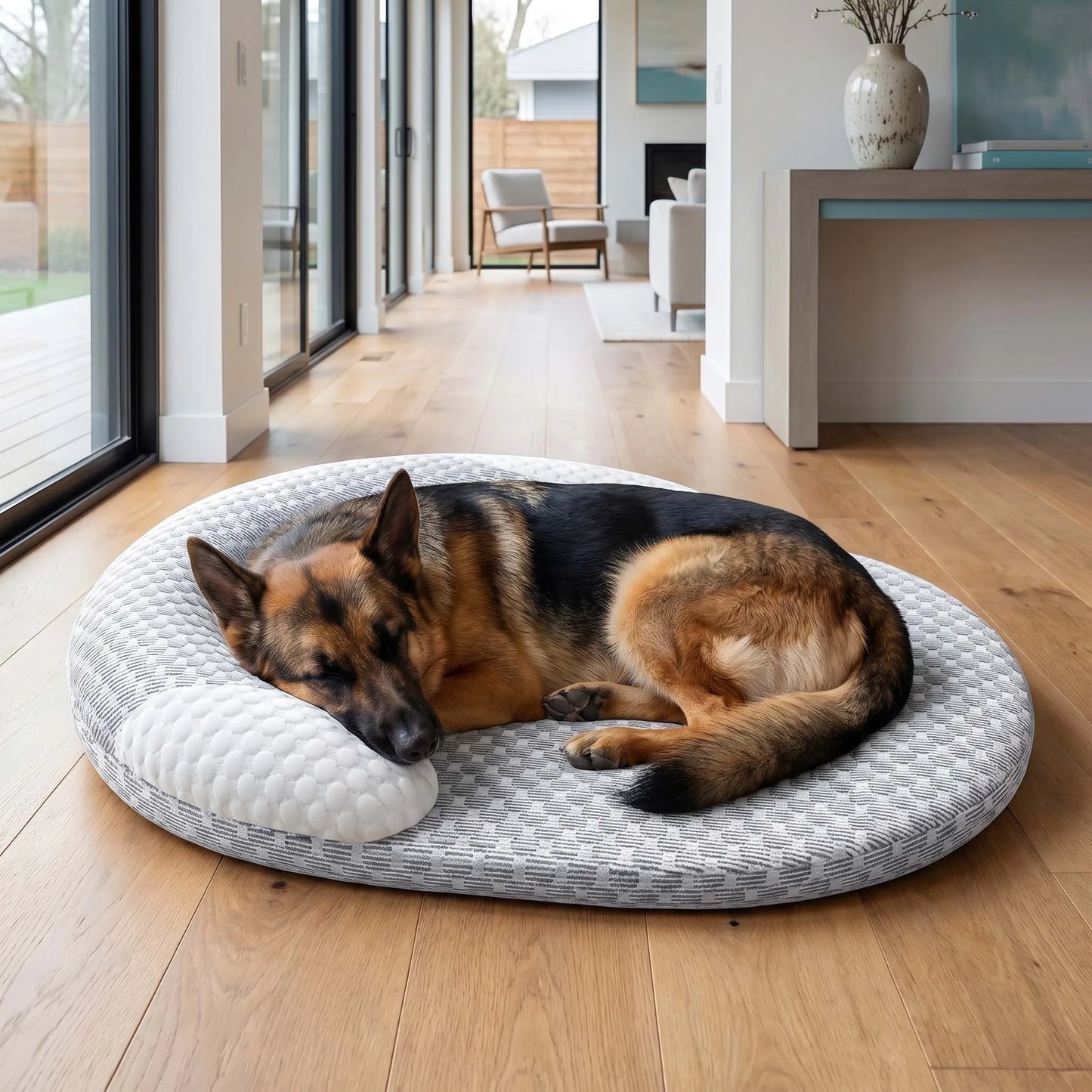 Cooling Ice Silk Pet Bed – Breathable Oval Bolster Bed for Dogs and Cats