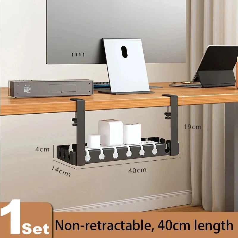 Under Desk Cable Management Tray – No-Drill, Iron, Retractable or Fixed, Home Office PC Router Wire Organizer