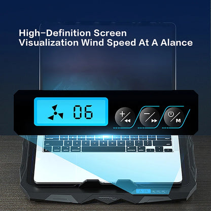 Laptop Cooling Stand for 17” – 5 Height Levels, 6 Fan Speeds, 4 Fans, LCD Display & Dual USB Ports