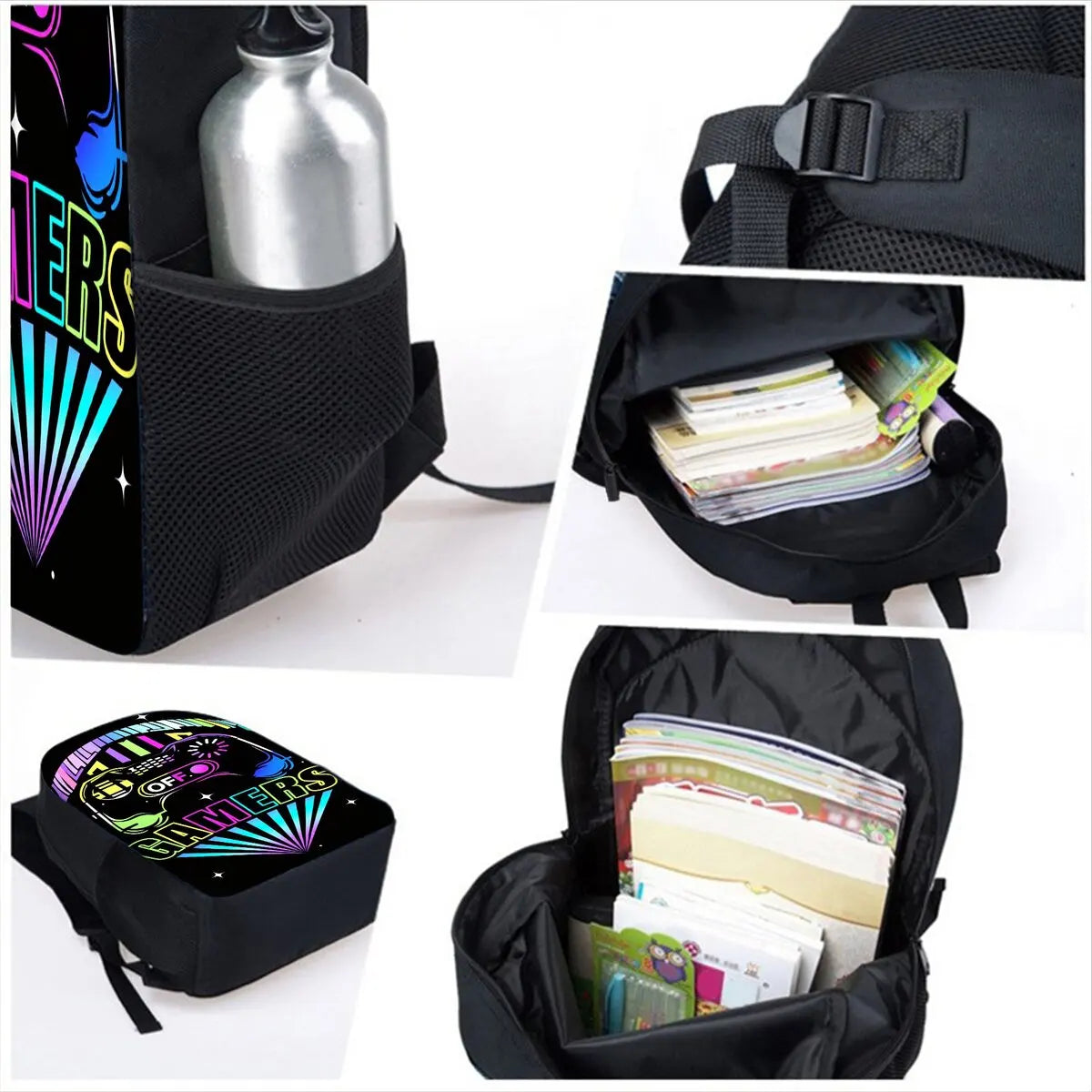 Gamepad Cyberpunk 2D Cartoon School Backpack – Lightweight Polyester Bag for Boys & Girls