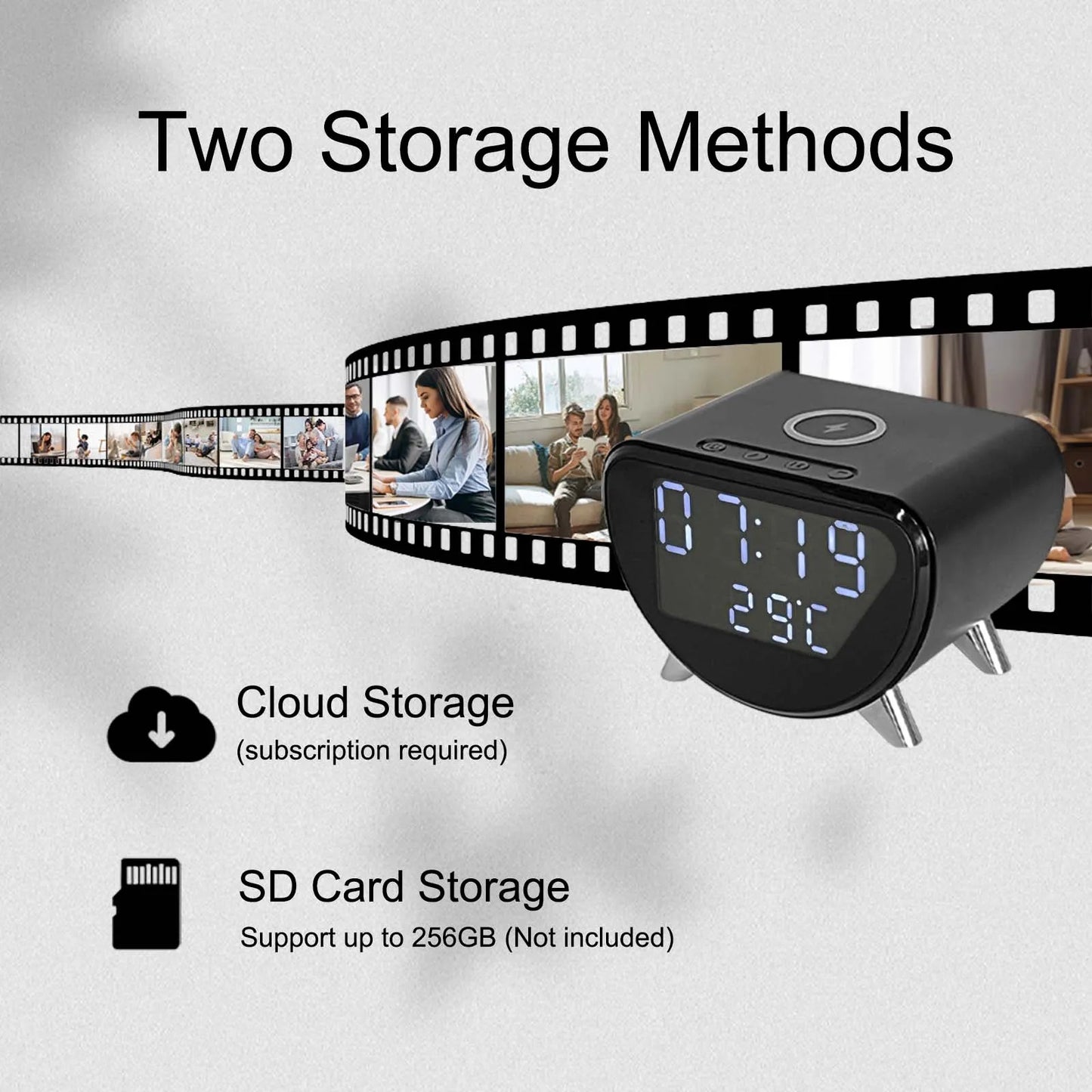 WiFi Clock Camera with Wireless Charging, Motion