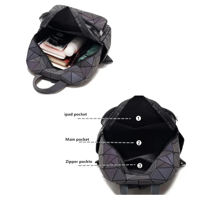 Women's Holographic PVC Backpack – Geometric Luminous Design