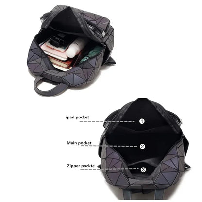 Women's Holographic PVC Backpack – Geometric Luminous Design