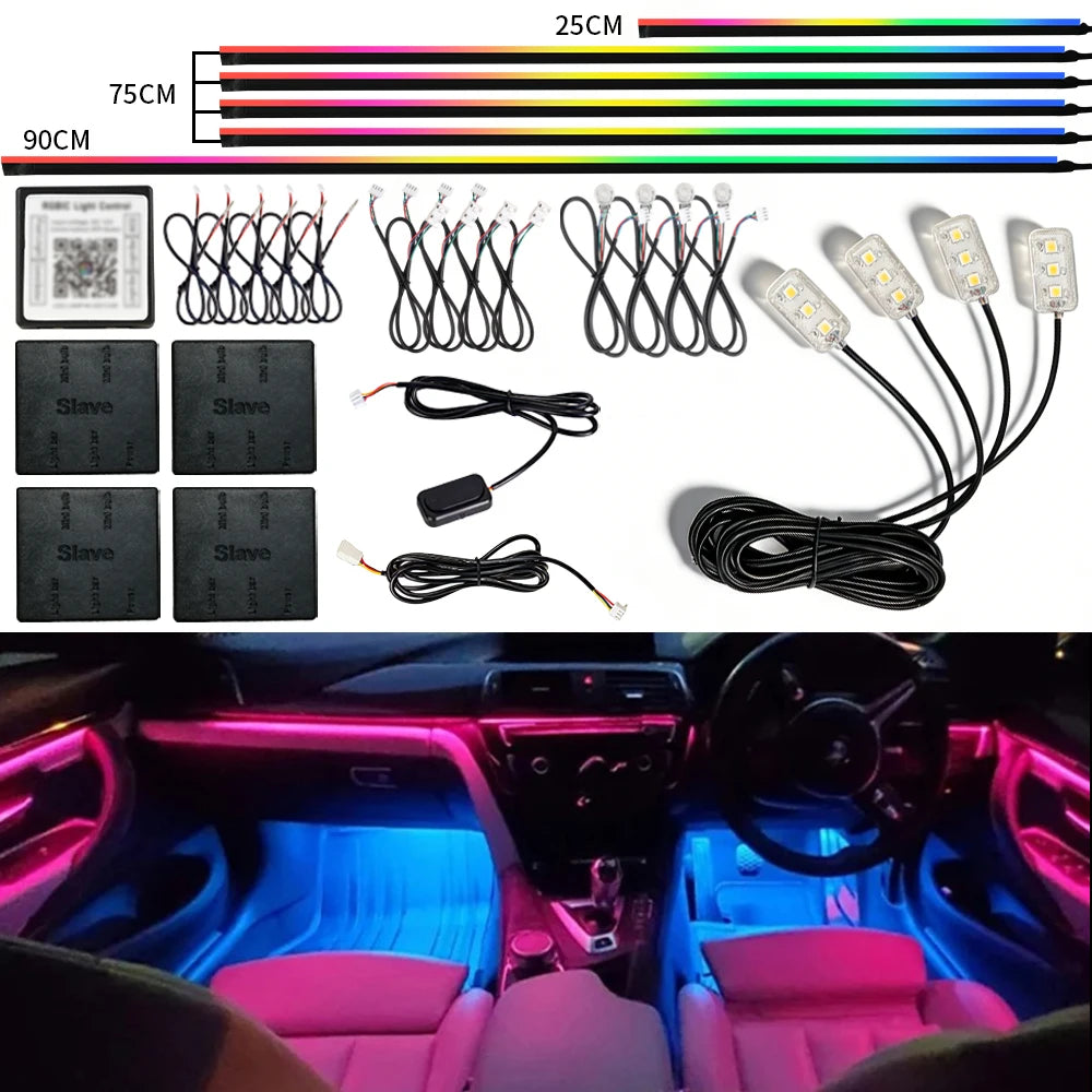 Car Ambient Light RGB Neon Acrylic Strip Interior Lighting Kit with App Control Symphony Streamer