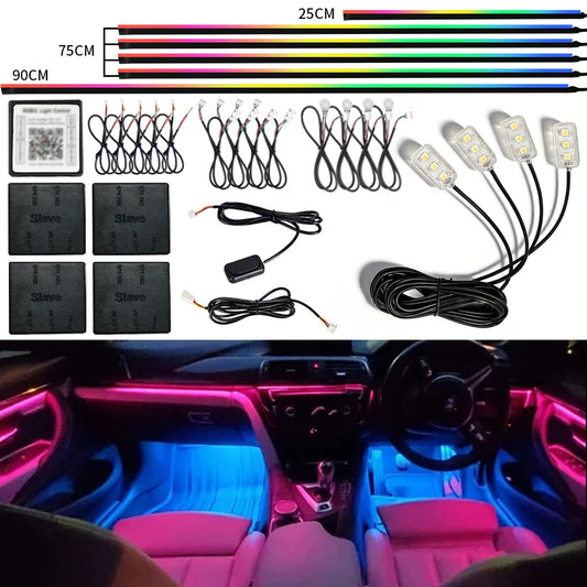 Car Ambient Light RGB Neon Acrylic Strip Interior Lighting Kit with App Control Symphony Streamer