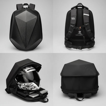 Motorcycle Hard Shell Backpack – Helmet Bag, Waterproof Large Capacity Rider Bag with Laptop Compartment