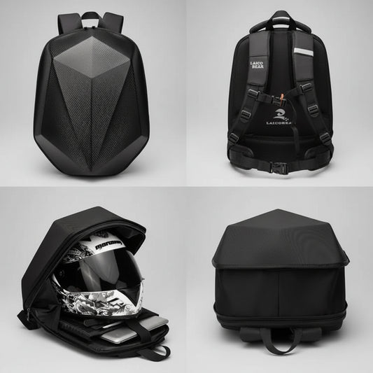 Motorcycle Hard Shell Backpack – Helmet Bag, Waterproof Large Capacity Rider Bag with Laptop Compartment