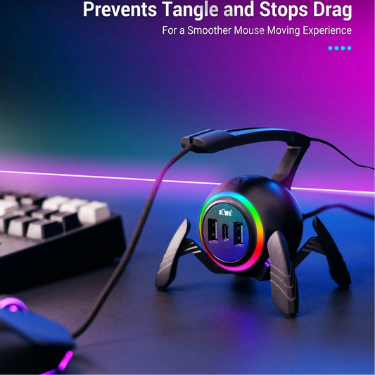 Gaming Mouse Bungee RGB Cable Management Flexible Cord Clip with USB Ports for FPS and Esports