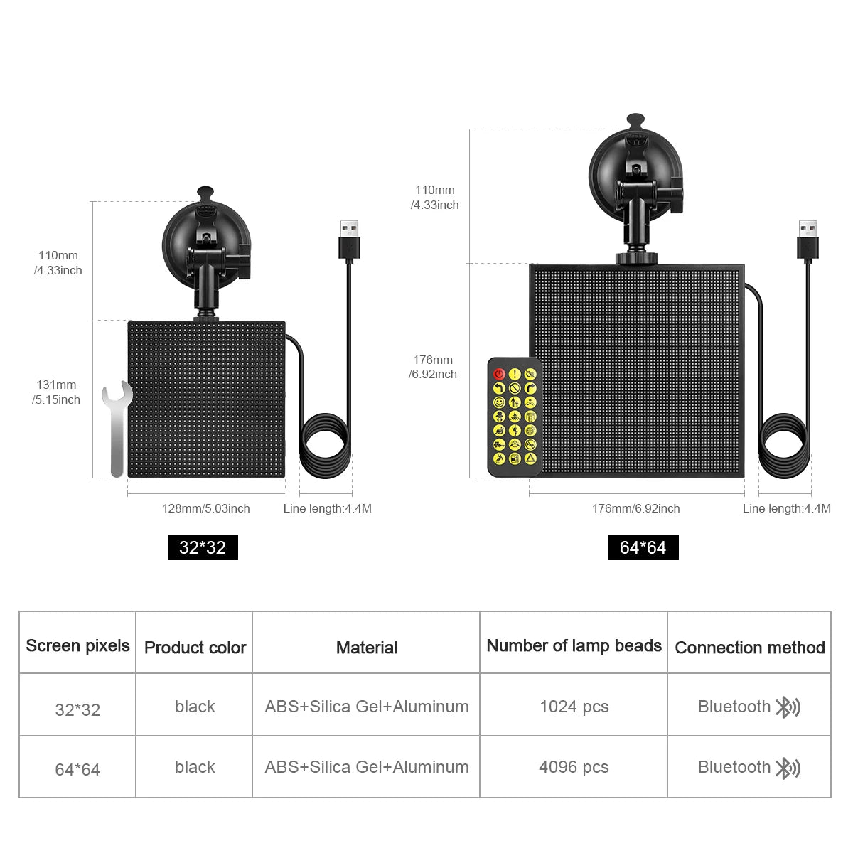 Smart Dynamic Pixel Screen Panel Light 64x64 RGB LED DIY Art Display with Bluetooth Control USB Powered