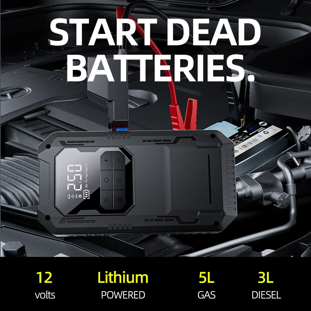 4-in-1 Car Jump Starter with Air Compressor 800A Peak 150 PSI Portable Battery Booster & Power