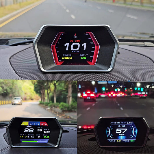 OBD2 GPS Head Up Display P17 Digital Speedometer with Windshield Projector Overspeed Warning and On Board Computer