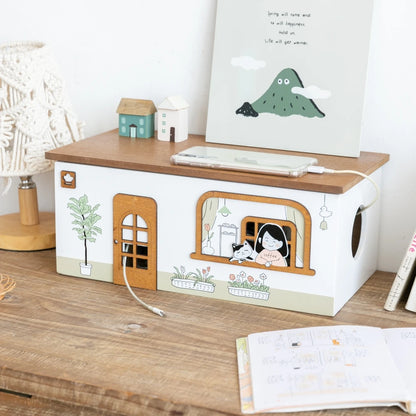 Wooden Desktop Cord Storage Box Desktop Organization Storage