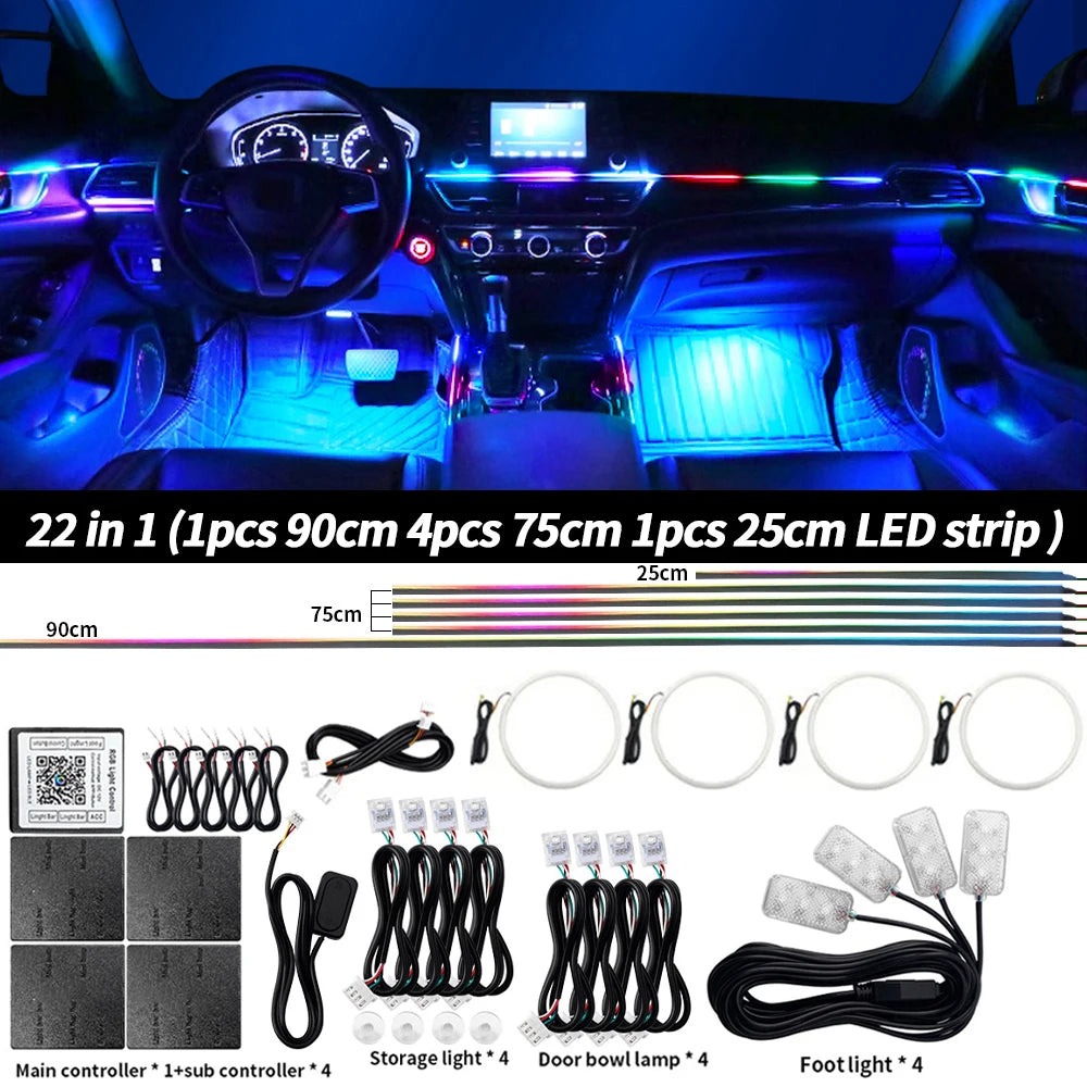 Car Interior Symphony Ambient Light Kit – 6 to 22-in-1, 213 Colors, Bluetooth App Control