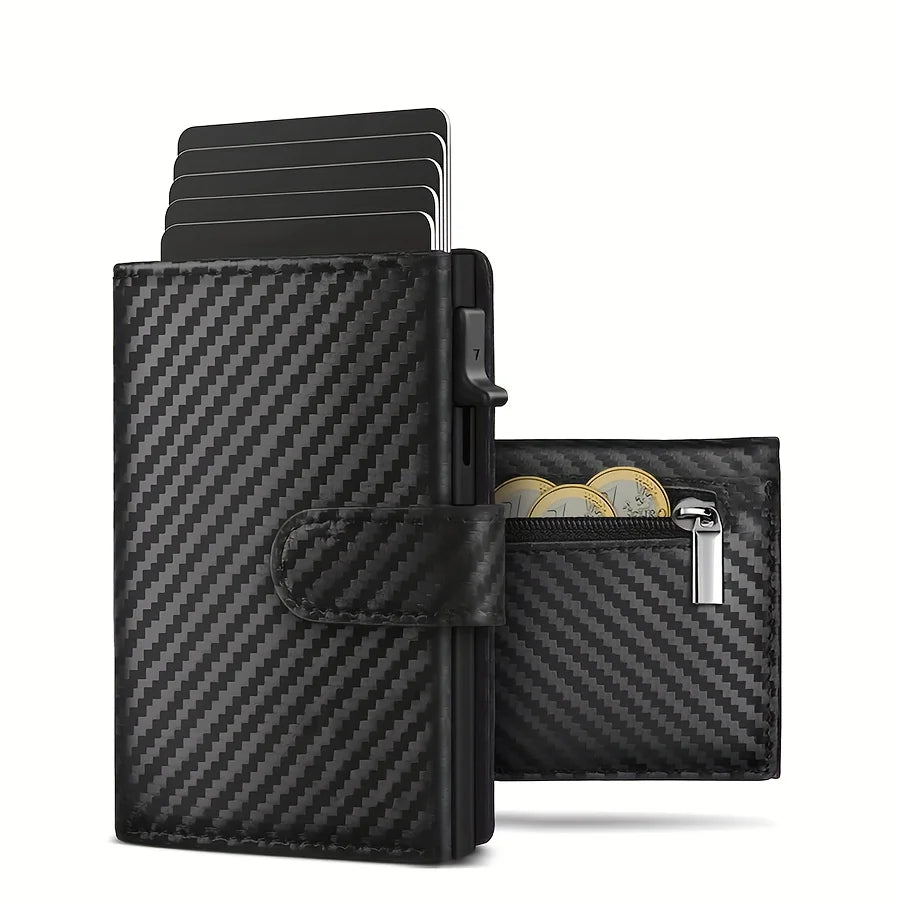 Men's RFID Slim Wallet with Coin Case – Microfiber, Card Slots, Zipper Coin Pocket, 4 Colors