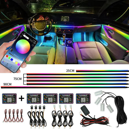 Car Ambient Lights Kit 18 in 1 RGB LED Interior Symphony Lights with App Control Acrylic Strip