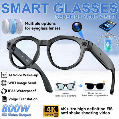 AI Smart Glasses with HD Camera Real Time Translation Bluetooth Audio WiFi Transmission for Android iOS