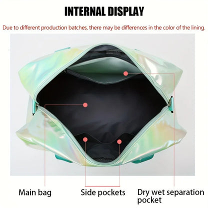Holographic Nylon Weekender Duffel Bag – Large Capacity for Gym, Sports & Overnight Trips