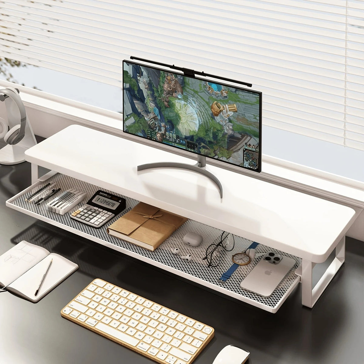 Desktop Monitor Riser with Storage Organizer for Home Office and Gaming