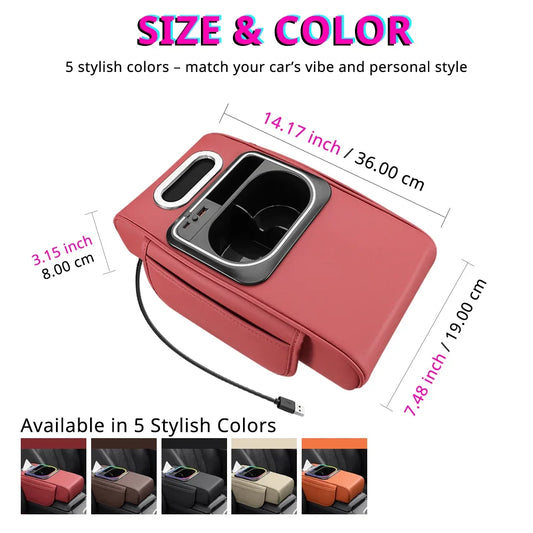 Multifunction Car Armrest Cushion with Center Console Organizer and LED Accent Light