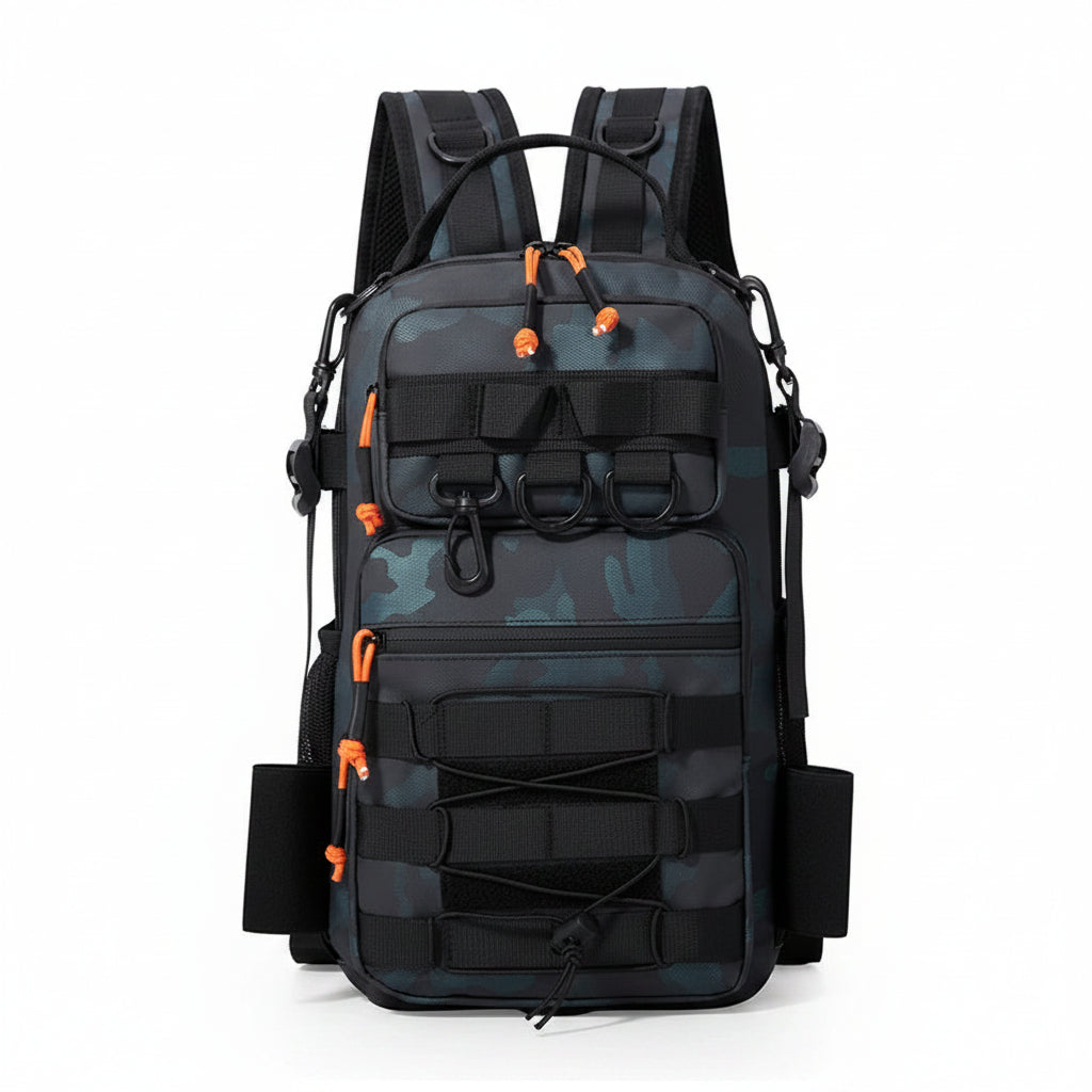 Outdoor Tactical Backpack – Oxford Embroidery, Rod Holder, Waterproof for Hiking, Fishing & Trekking