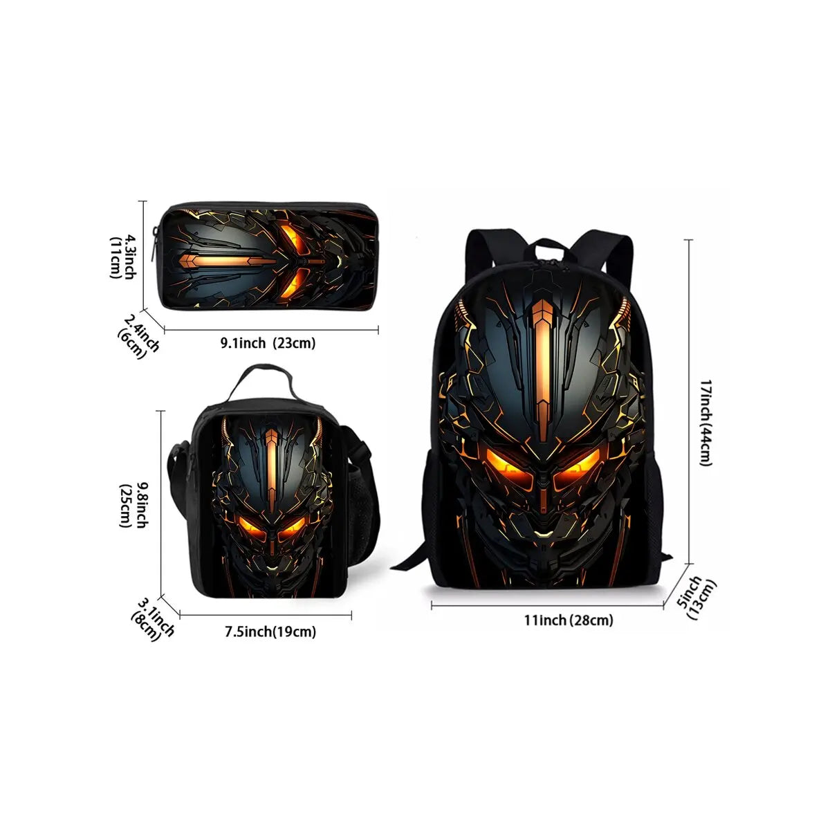 Kids Robot Print 3-Piece School Bag Set – Backpack, Lunch Bag & Pencil Case