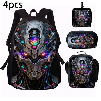 Cartoon Robot Print Backpack Set – Roomy Polyester School & Travel Bag, Unisex