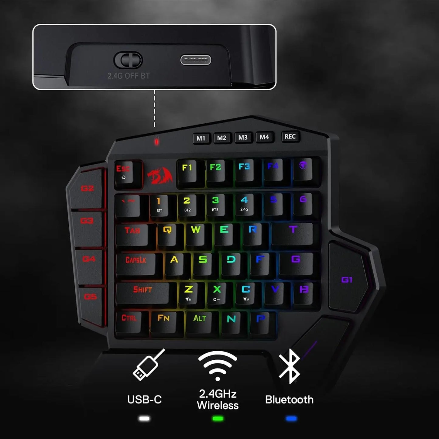 Wireless One Handed Mechanical Keyboard 42 Keys RGB Gaming Keypad with Macro Keys and Wrist Rest