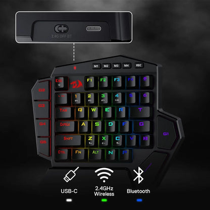 Wireless One Handed Mechanical Keyboard 42 Keys RGB Gaming Keypad with Macro Keys and Wrist Rest
