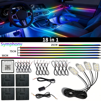 Car Ambient Light RGB Neon Acrylic Strip Interior Lighting Kit with App Control Symphony Streamer