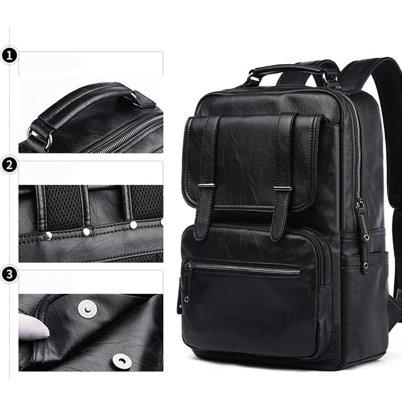 Men's PU Leather Laptop Backpack – Vintage Business Daypack