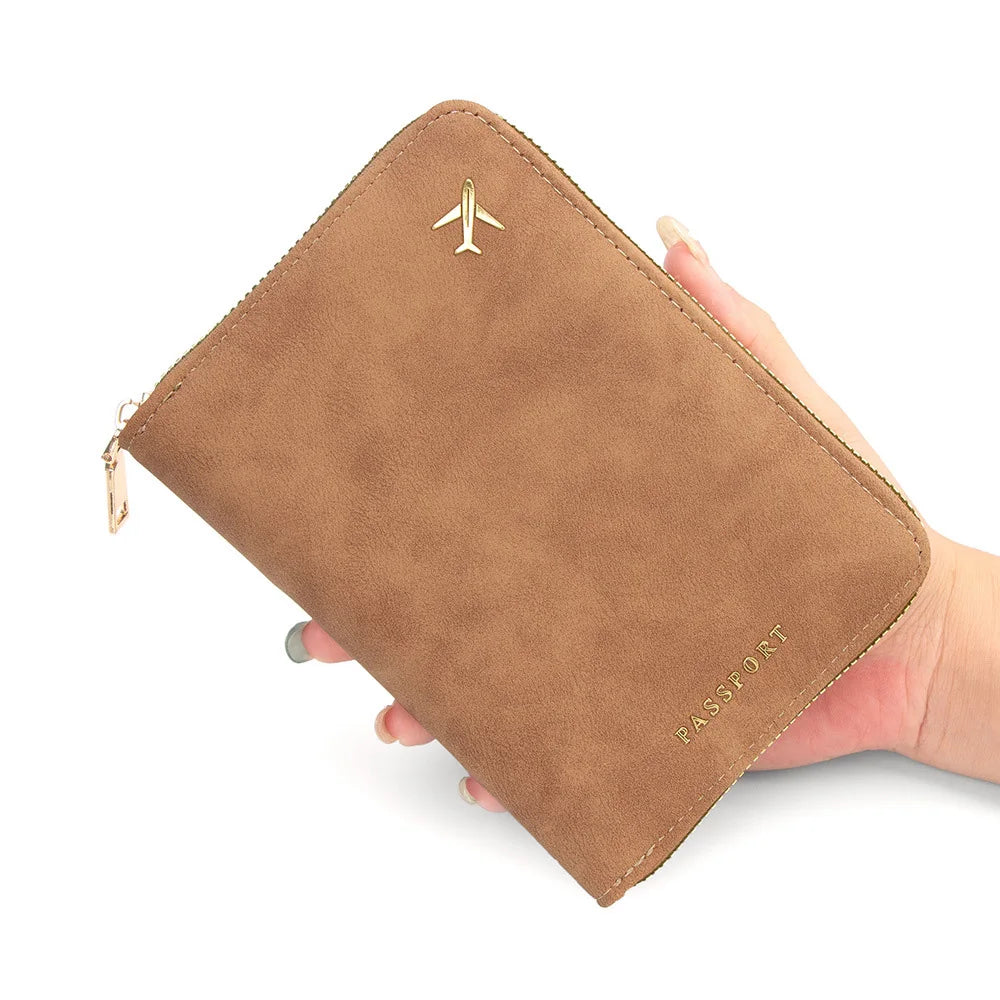RFID Blocking Passport Wallet – Zipper, PU Leather, Multi-Slot Travel Organizer