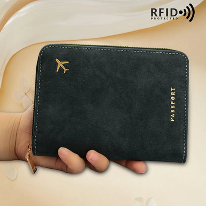 RFID Blocking Passport Wallet – Zipper, PU Leather, Multi-Slot Travel Organizer