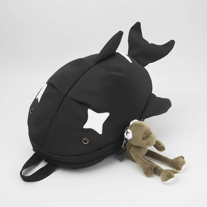 Y2K Whale Shark Shape Backpack – Cute Cartoon Nylon Travel Bag with Rain Cover, Reflective Stripe