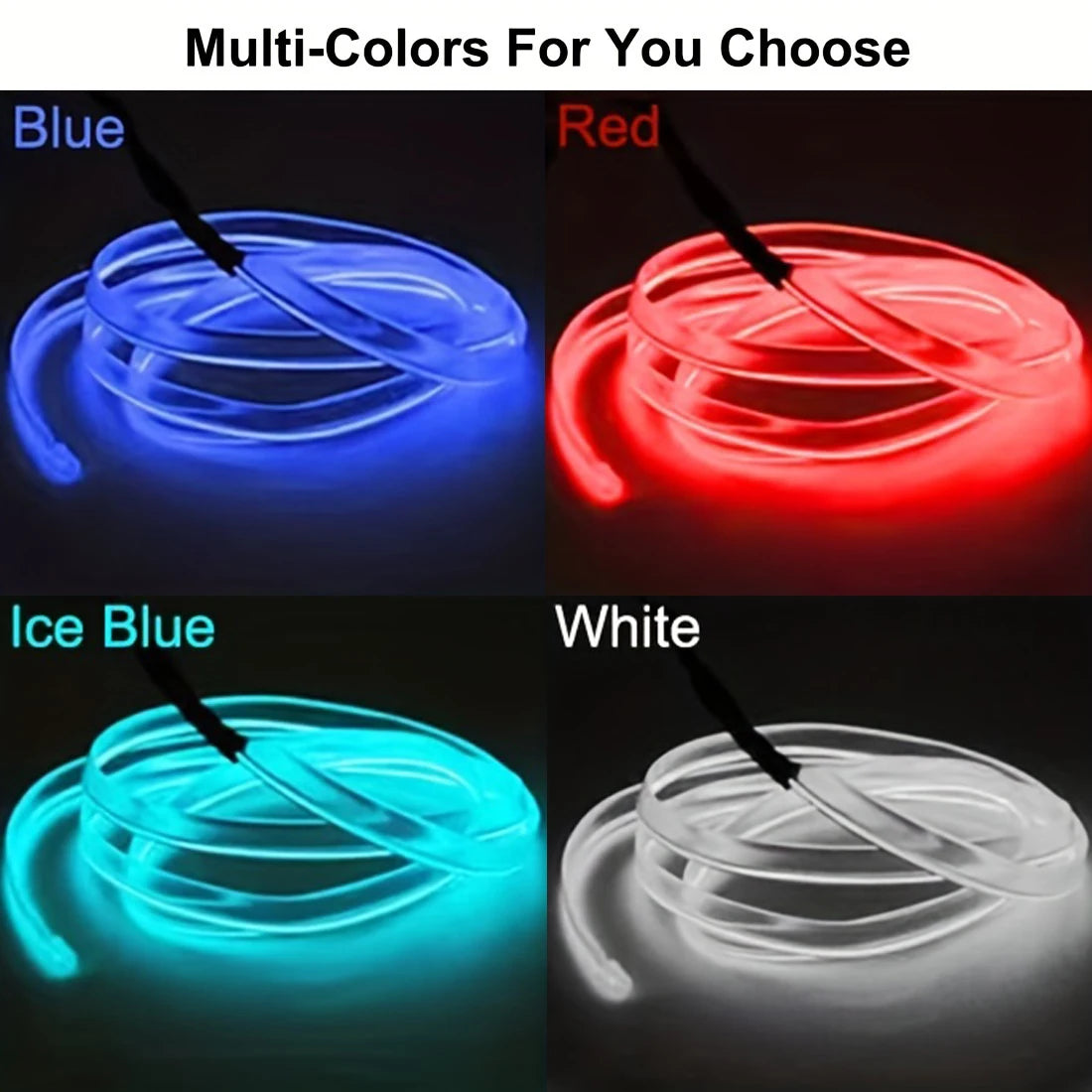 EL Wire Car Interior Ambient Light Strip – 5m, USB, Flexible Neon, 4 Colors