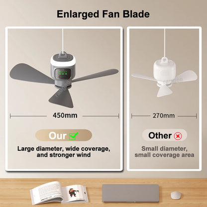 Portable Camping Ceiling Fan 12000mAh Rechargeable Tent Fan with LED Light and Remote Control