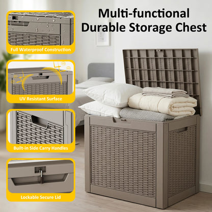 30 Gallon Outdoor Resin Deck Box – Rattan Textured Weatherproof Lockable Storage Chest