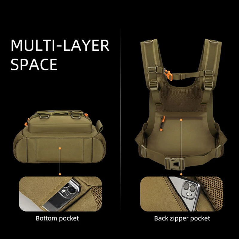 Tactical Fishing Chest Bag with Rod Holder and MOLLE System