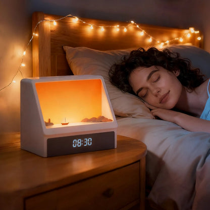 Bluetooth Sunrise Alarm Clock Wake Up Light with White Noise 12 Sounds Dimmable Table Lamp