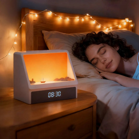 Bluetooth Sunrise Alarm Clock Wake Up Light with White Noise 12 Sounds Dimmable Table Lamp