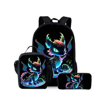 Sea Dragon 3D Print School Backpack 3-Piece Set – Backpack, Lunch Bag & Pencil Case for Boys & Girls