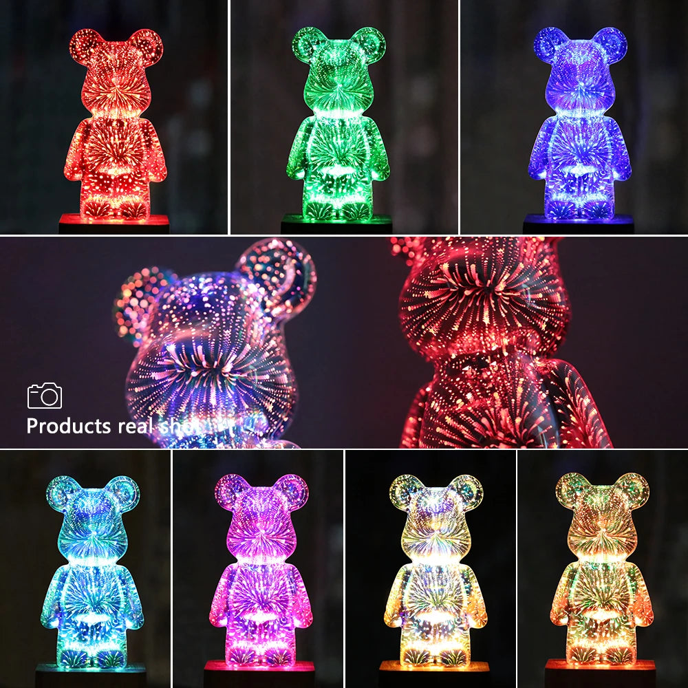 3D LED Night Light Firework Bear USB Color Changing Atmosphere Lamp Desktop Decorative Night Lamp