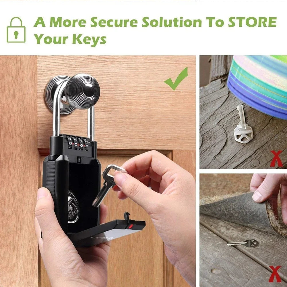 4-Digit Combination Key Lock Box – 2-in-1 Padlock & Storage, Zinc Alloy, Holds 6 Keys, Indoor & Outdoor