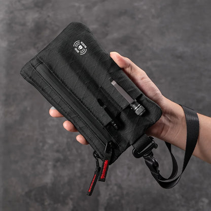 RFID Blocking Wrist Clutch Wallet – Nylon, Card Holder, Cash Pocket, Unisex, Full Black / Black-Red