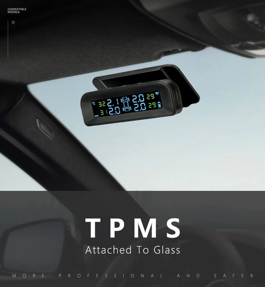 Solar Tire Pressure Monitoring System with LCD Display and 4 Wireless Tire Sensors